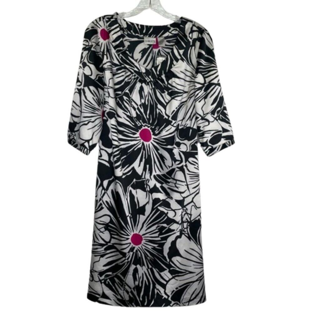 Chico's Godatia Zoe floral 3/4 sleeve dress size 1 NWT